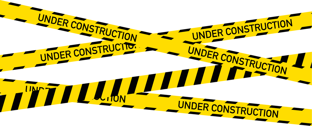 Under construction website page with black and yellow striped borders. Border stripe web. Vector stock illustration.